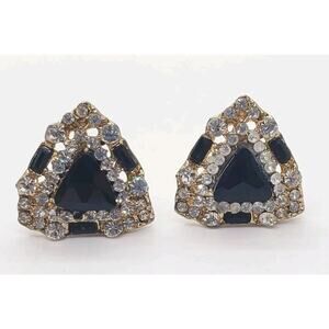 Vintage Earrings Black & Clear Rhinestone Black & White Drama Formal 1950s Clip
